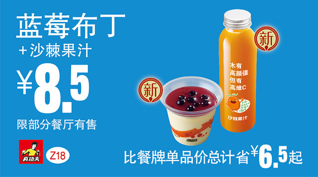 Z18 下午茶 蓝莓布丁+沙棘果汁 2016年7月8月9月凭真功夫优惠券8.5元